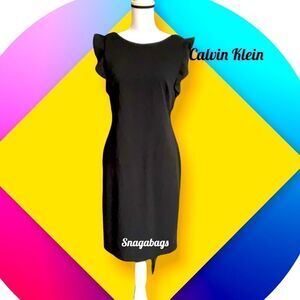 CALVIN KLEIN NWT FLUTTER SLEEVES SHEATH DRESS BLACK SIZE 10